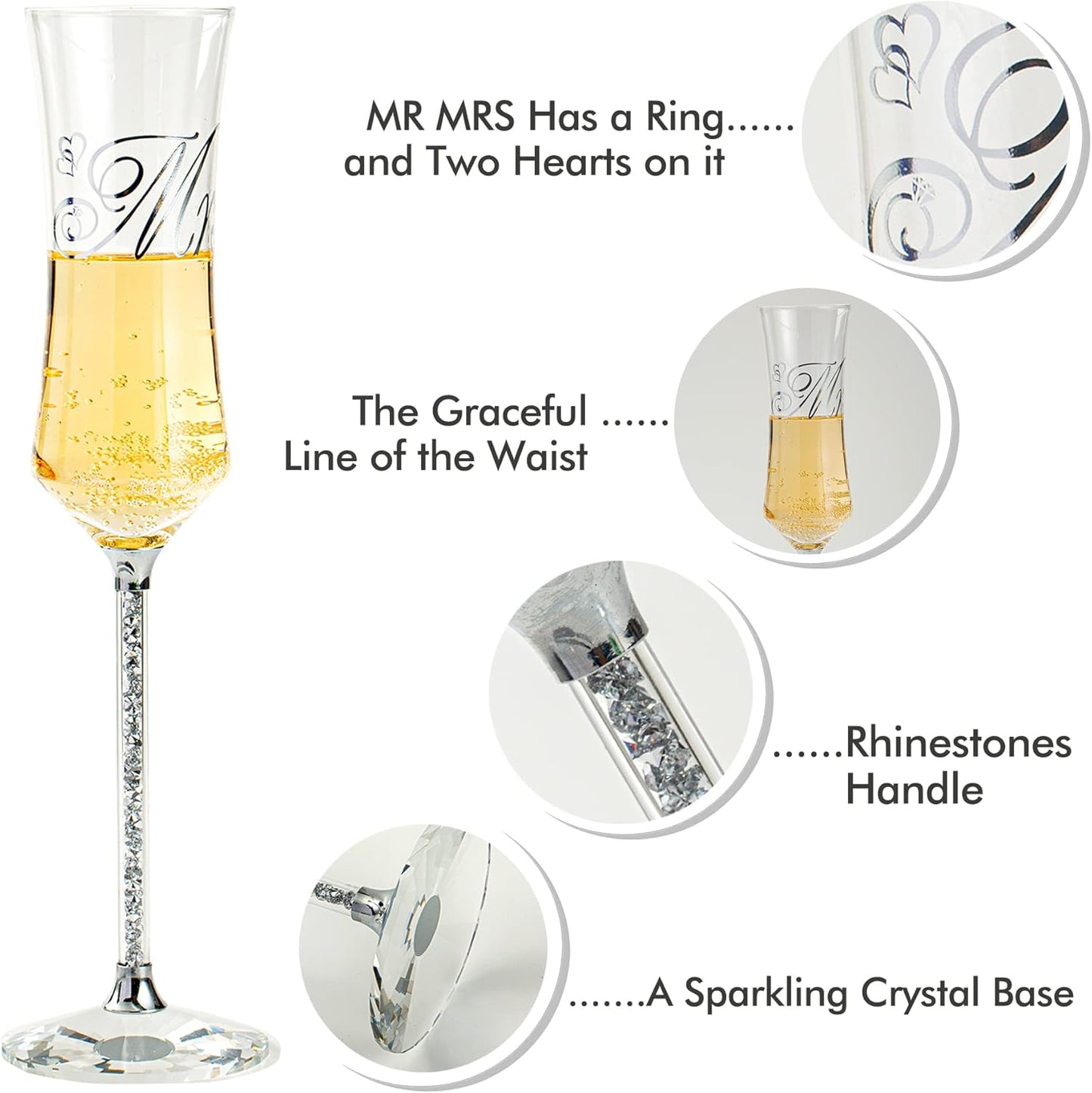 Wedding Cake Knife and Server Set, Wedding Cake Cutting Set with Mr and Champagne Flutes Glasses for Bride and Groom Gifts for Couples
