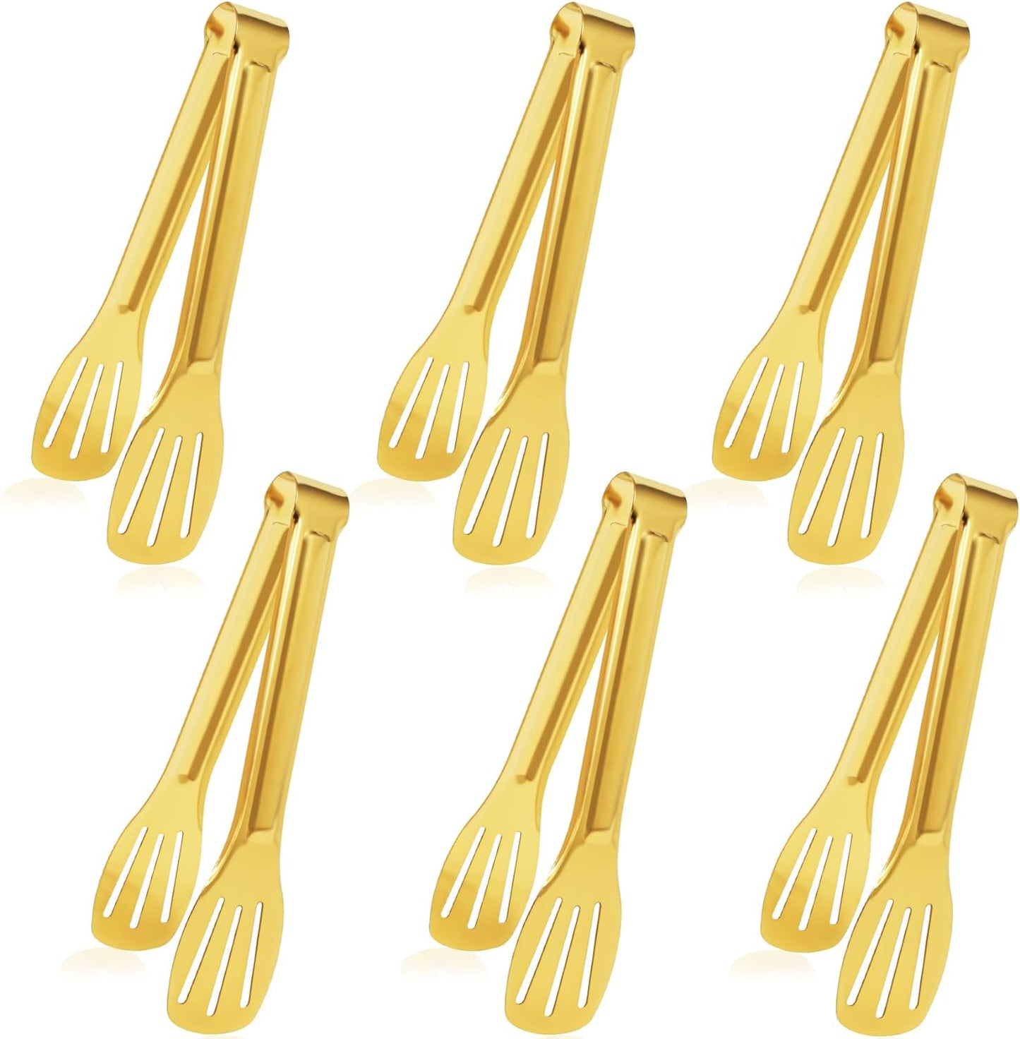 JCREN 12 Pcs Serving Tongs, Small Serving Utensils for Parties Catering Gold Tongs, Food-Grade 304 Stainless Steel Mini Appetizer Tongs for Tea Party Coffee Bar, 4 Inches - Gold