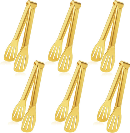 JCREN 12 Pcs Serving Tongs, Small Serving Utensils for Parties Catering Gold Tongs, Food-Grade 304 Stainless Steel Mini Appetizer Tongs for Tea Party Coffee Bar, 4 Inches - Gold