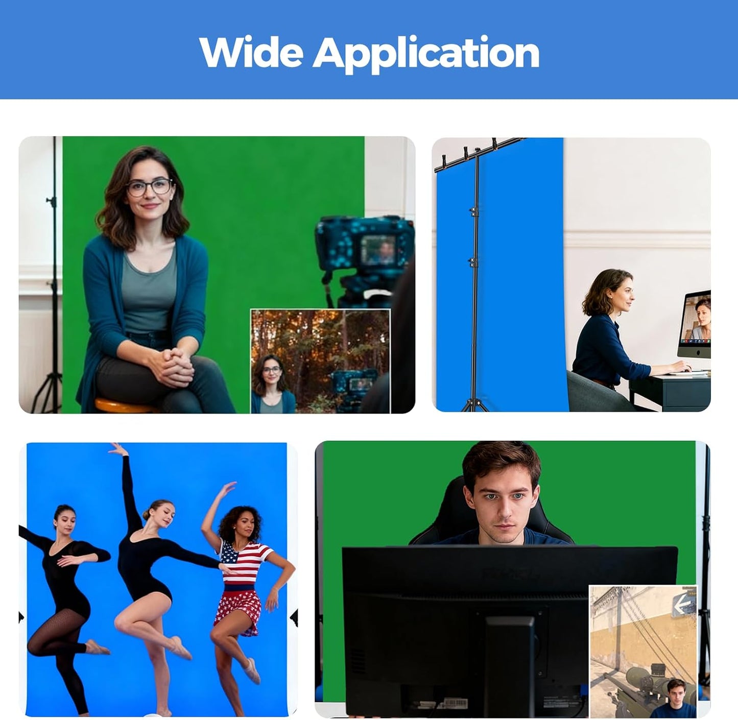 EMART Green Screen Backdrop Kit with Reverse Folding Base, 5x6.5ft Photo Greenscreen Background with Portable T-Shape Stand and 6 Clamps for Photography, Photoshoot, Studio Video Recording, Streaming