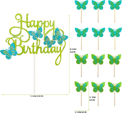 13-Pieces 3D Butterfly Cupcake Topper for Girls Women's Happy Birthday Cake Decorations Party Decorations(Pink)