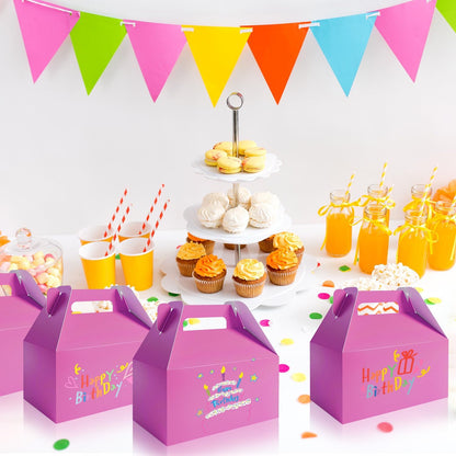 XAGLVV 24 Pack White Paper Gable Boxes,6.2 Inch Candy Boxes with Handle, Snack Party Favor& Gift Cookie bags for kids Birthday,Wedding, Baby Shower, Graduation.