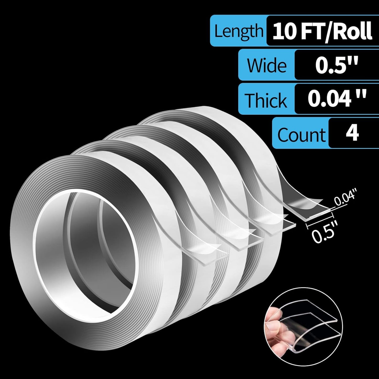 Art3d Double-Sided Mounting Tape (10FT), Multipurpose Removable Adhesive Foam Tape, Transparent, Household