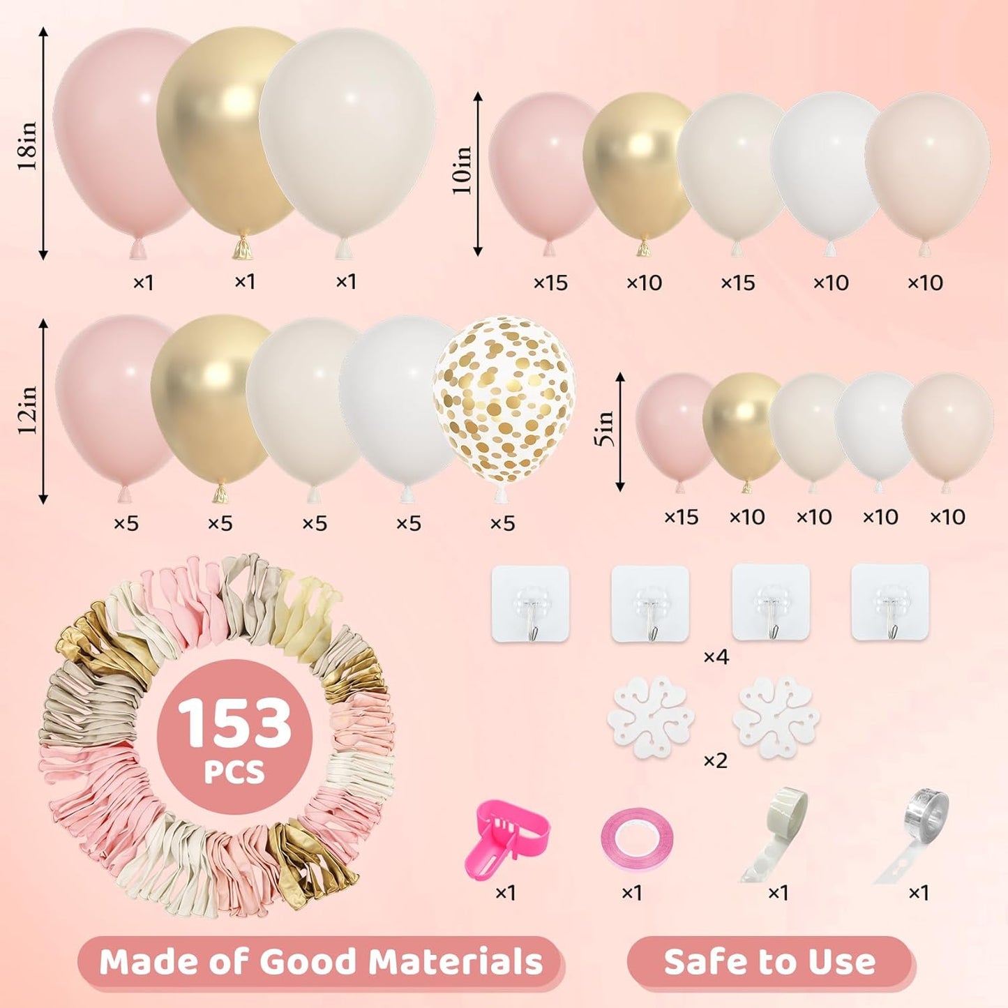 Amandir 153pcs Pink Purple Balloon Garland Arch Kit, Different Sizes 18 12 10 5 inch Pink Purple Red Latex Metallic Confetti Purple Balloons for Girl Women Birthday Bridal Baby Shower Party Decoration