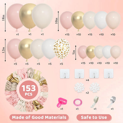 Amandir 153pcs Pink Purple Balloon Garland Arch Kit, Different Sizes 18 12 10 5 inch Pink Purple Red Latex Metallic Confetti Purple Balloons for Girl Women Birthday Bridal Baby Shower Party Decoration