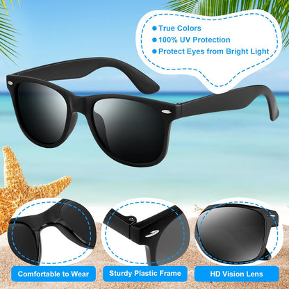 NEBURORA 6 Pack Black Sunglasses Bulk Retro Black Shades Party Sunglasses for Adult Men Women Summer Beach Party Accessories