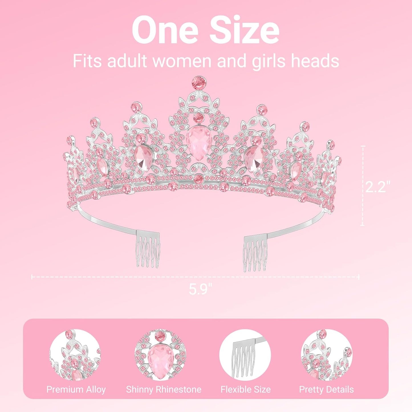 Birthday Tiara and Crown with Sash, Birthday Tiara for Women Party Silver