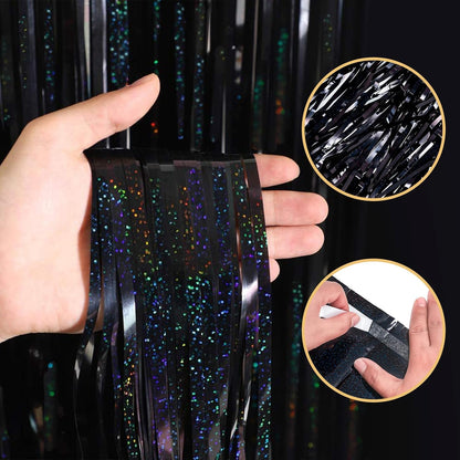 10 Pack Silver Backdrop Curtain 3.2ft x 8.2ft Metallic Tinsel Foil Fringe Curtains Photo Booth Background for Birthday Party Decoration Baby Shower Engagement Wedding Christmas Decoration (Silver)