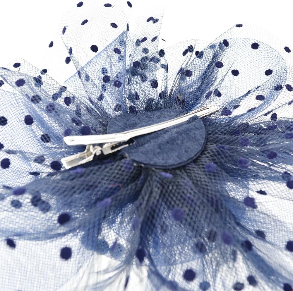 DRESHOW Fascinators Hat Flower Mesh Ribbons Feathers on a Headband and a Clip Tea Party Headwear for Girls and Women - Colors B