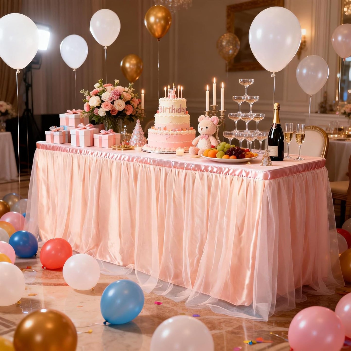 THARAHT Tulle Table Skirt 6FT 180CM Long for Rectangle Tables Round Tables Ruffle Desk Skirt for Princess Girls Birthday Party Cake Dessert Decorations Table Skirt