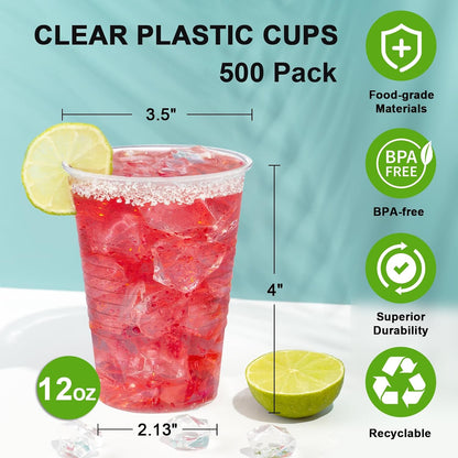 Clawsoff 500 Pack 9 oz Plastic Cups, Disposable Drinking Cups, Water Cups Plastic Clear Cups for Party, Wedding, Graduation, Travel, Holiday, Events, Birthday,Cold,Hot