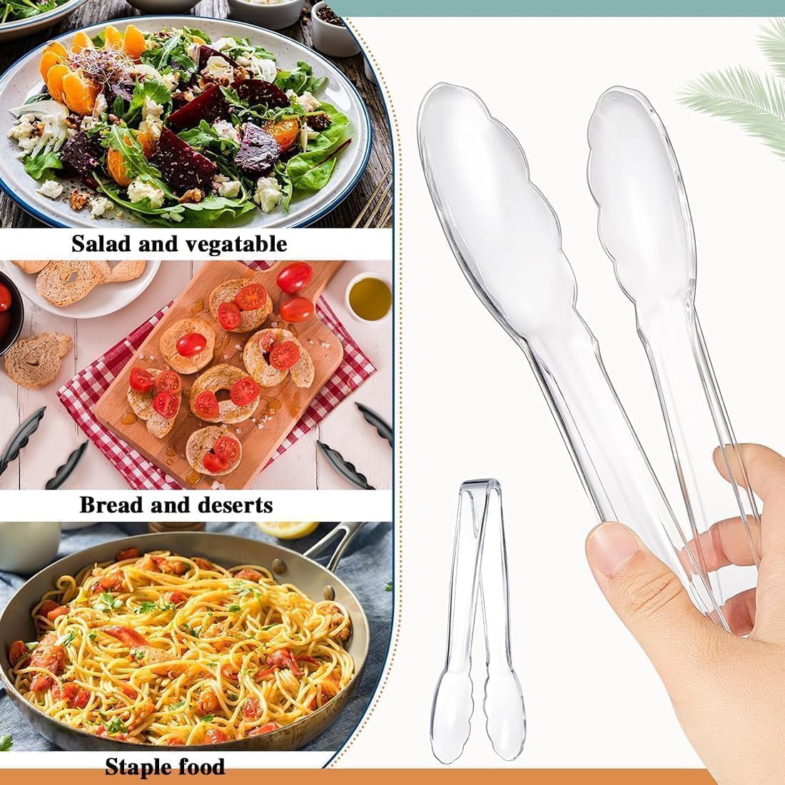 6 Pcs Clear Kitchen Tongs, Plastic Disposable for Serving Food, Ice, Salad, Barbecue, Cookies, BPA-Free(8.85 Inch) (6 X 8.85")