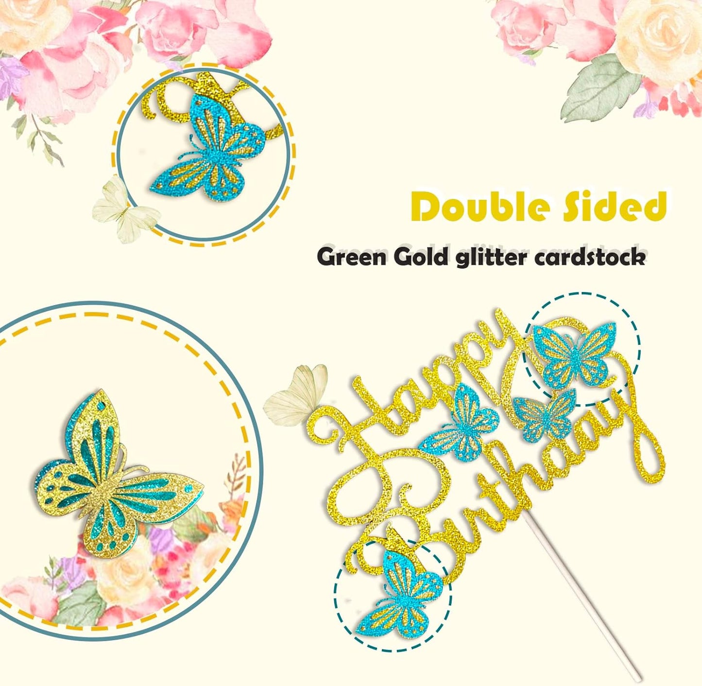 13-Pieces 3D Butterfly Cupcake Topper for Girls Women's Happy Birthday Cake Decorations Party Decorations(Pink)