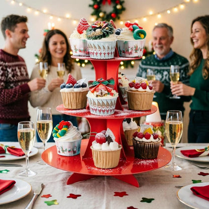 YLDW Cupcake Stand, 3-Tier Cupcake Stand Display, Cardboard Cup Cake Tower Stand, Disposable Dessert Stand for Birthday Tea Party Baby Shower Treat Decorations, Pink