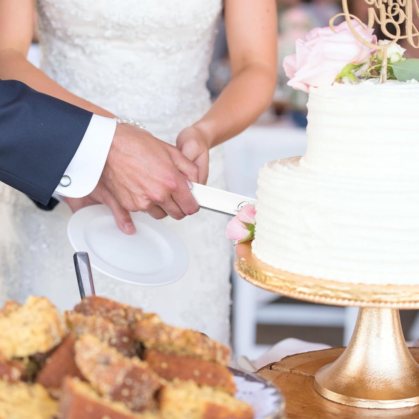 Wedding Cake Knife and Server Set, Stainless Steel Cakes toppers with Forks, Engraved Cake Cutting Set, Cutter Pie Spatula for Engagement, Birthday, Party, Christmas, Anniversary (Silver)