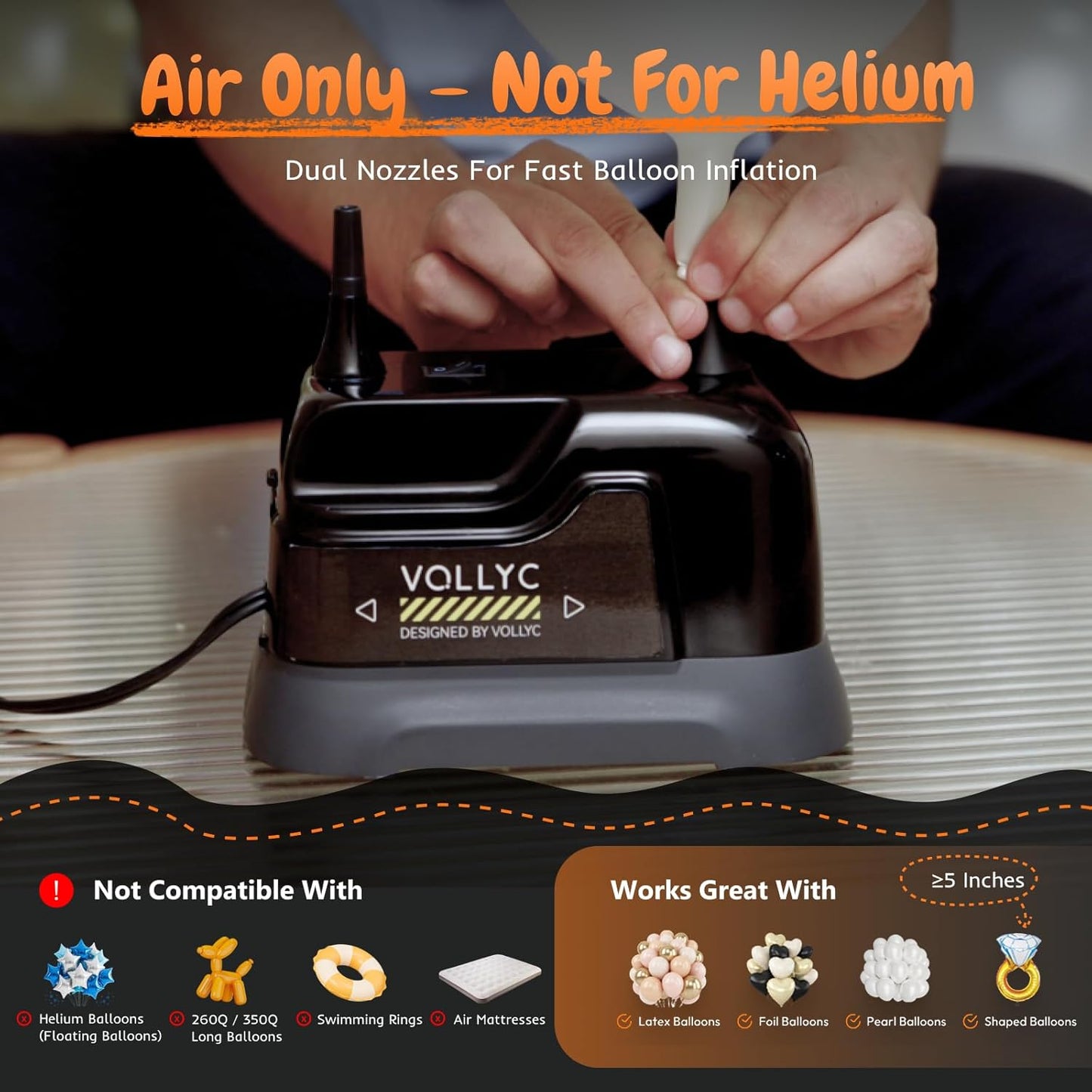 Balloon Pump Electric, Dual Nozzle Balloon Inflator Air Pump, Fast & Easy Inflation for Party Decorations, Birthday Decorations – Lightweight, Portable Balloon Blower Machine