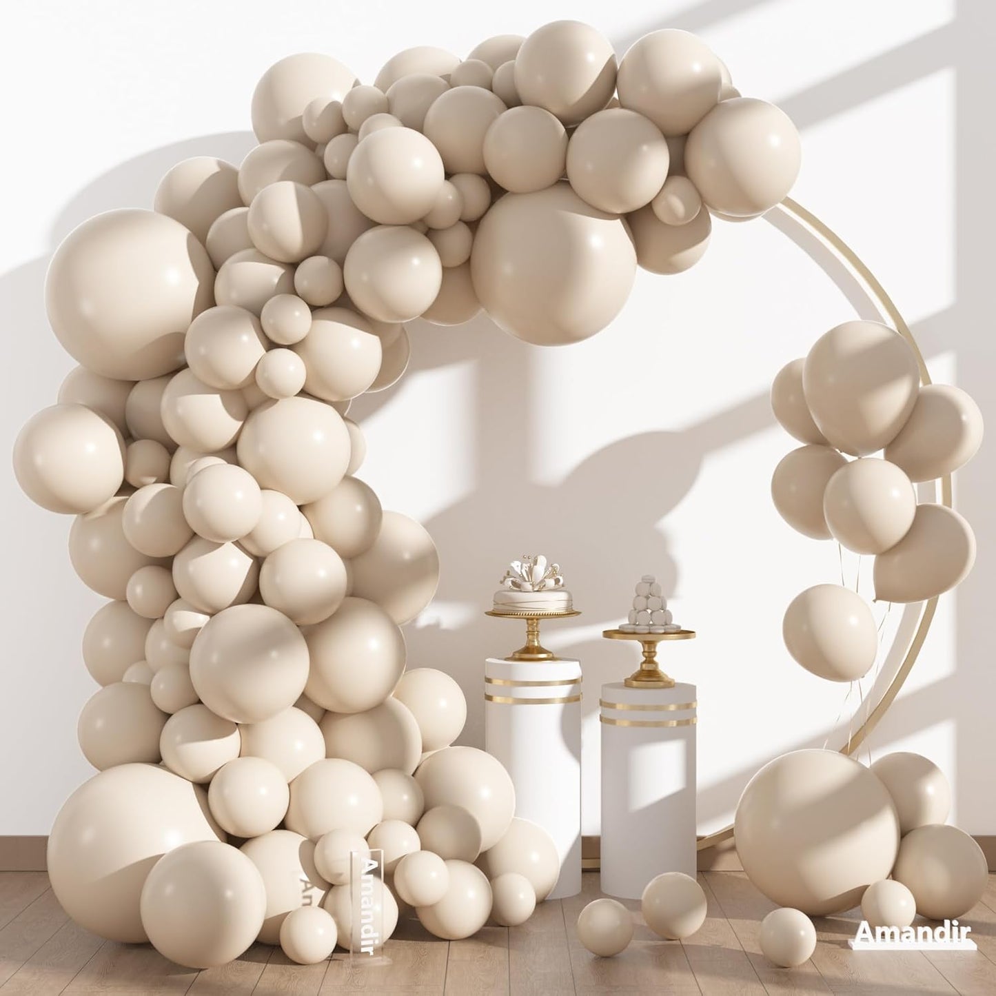 Amandir 153pcs White Sand Balloons Arch Garland Kit Different Sizes 18 12 10 5 Inch Cream Beige Sand White Latex Balloon for Birthday Boho Neutral Baby Shower Wedding Anniversary Party Decorations