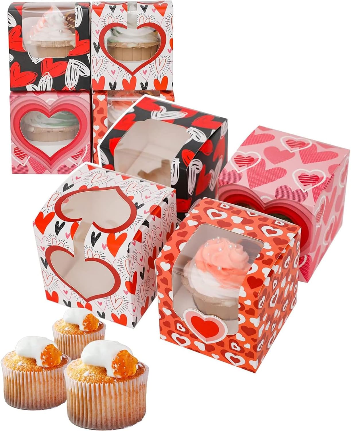 qiqee 60-Packs Cupcake Boxes Auto-pop up Individual Cupcake Container White 3.5" x 3.5" x 3.5" Single Cupcake Boxes