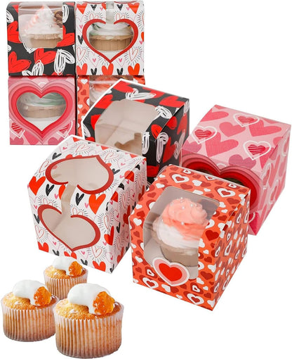qiqee 60-Packs Cupcake Boxes Auto-pop up Individual Cupcake Container White 3.5" x 3.5" x 3.5" Single Cupcake Boxes
