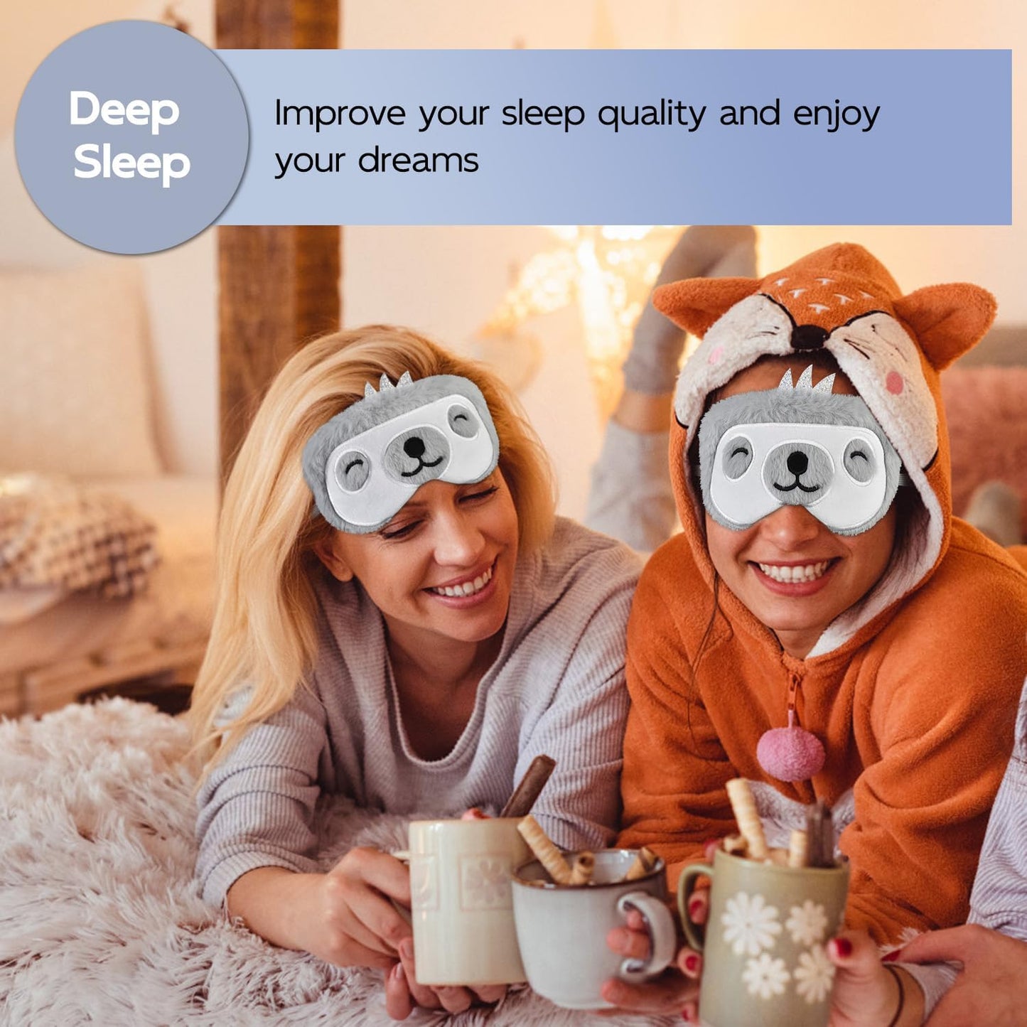 Christmas Reindeer Sleep Mask Cute Antler Eye Masks Sleeping Soft Plush Cartoon Blindfold Funny Animal Eye Cover Xmas Presents for Women Men (Xmas Reindeer,Brown)