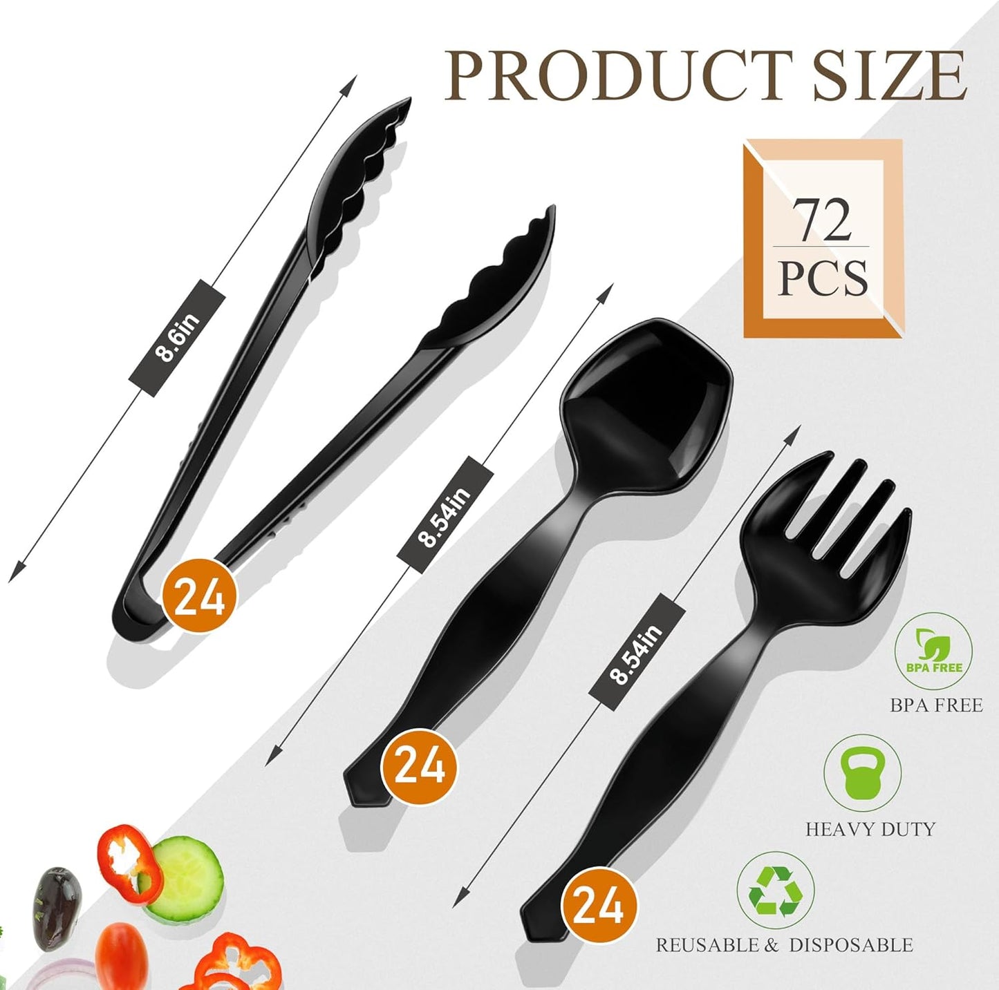 Disposable Plastic Serving Utensils Set (Black, 36 Pcs)