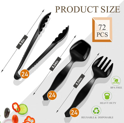 Disposable Plastic Serving Utensils Set (Black, 36 Pcs)