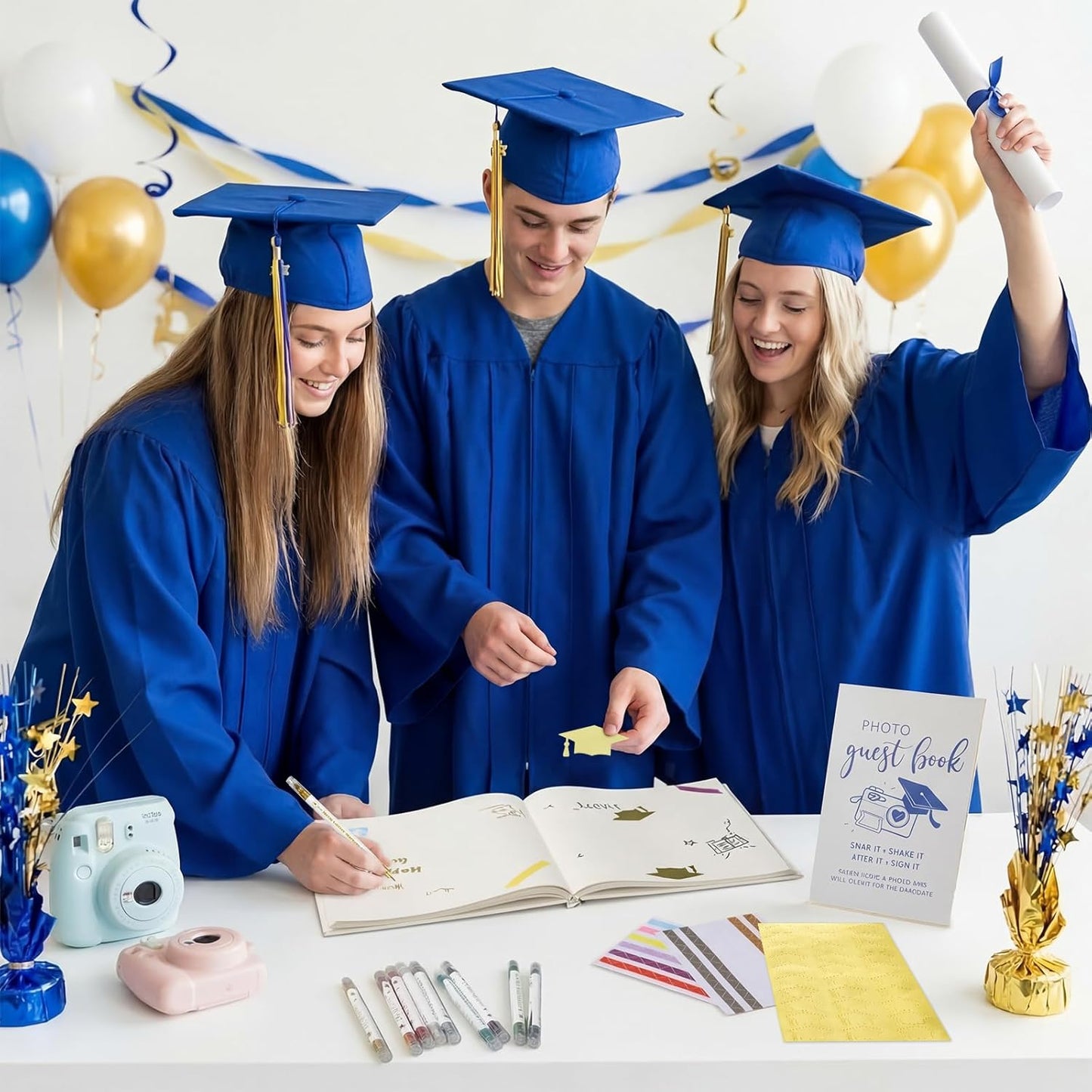 Pajean Graduation Guest Book Set Class of 2026 Memory Scrapbook with Photo Guest Book Sign Dual Tip Pens Photo Corner Stickers Grad Cap Stickers for Grad Party Decorations Supplies Gifts (Black)
