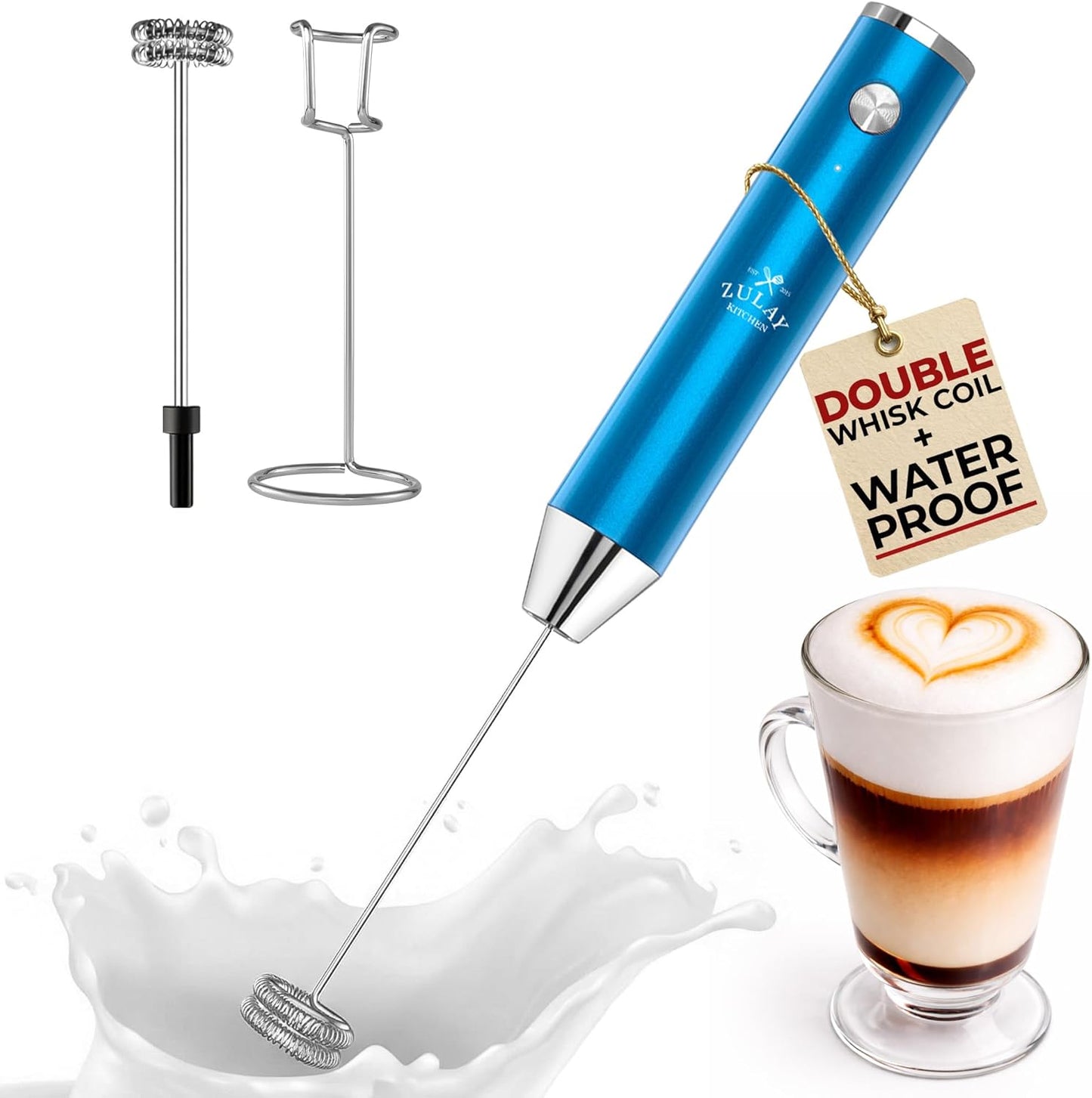 Zulay Kitchen Powerful Milk Frother Wand With Duracell Batteries - Ultra Fast Handheld Drink Mixer - Electric Whisk Foam Maker for Coffee, Lattes, Cappuccino & Matcha - Z1 Motor - Black - Colors D