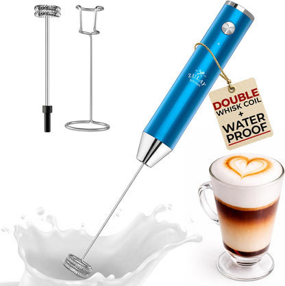 Zulay Kitchen Powerful Milk Frother Wand With Duracell Batteries - Ultra Fast Handheld Drink Mixer - Electric Whisk Foam Maker for Coffee, Lattes, Cappuccino & Matcha - Z1 Motor - Black - Colors D