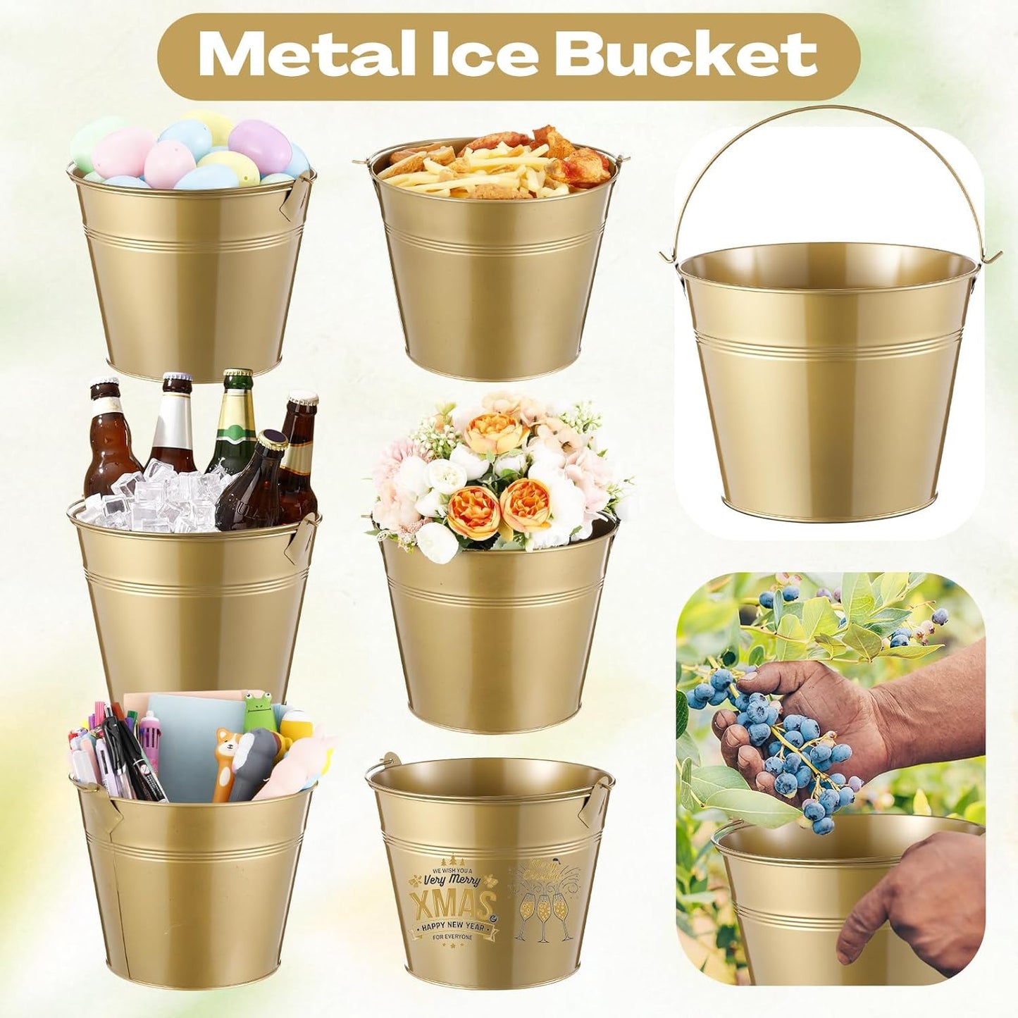Didaey 24 Pcs Metal Beer Bucket Bulk Ice Bucket Ice Pails with Handle Champagne Soda Party Beverage Chiller for Summer Picnic Pool Wedding Party Supplies Wine Champagne Bar (7.1 x 6.5 x 5.1",Gold)