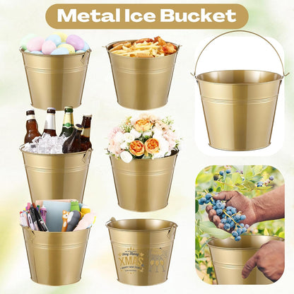 Didaey 24 Pcs Metal Beer Bucket Bulk Ice Bucket Ice Pails with Handle Champagne Soda Party Beverage Chiller for Summer Picnic Pool Wedding Party Supplies Wine Champagne Bar (7.1 x 6.5 x 5.1",Gold)