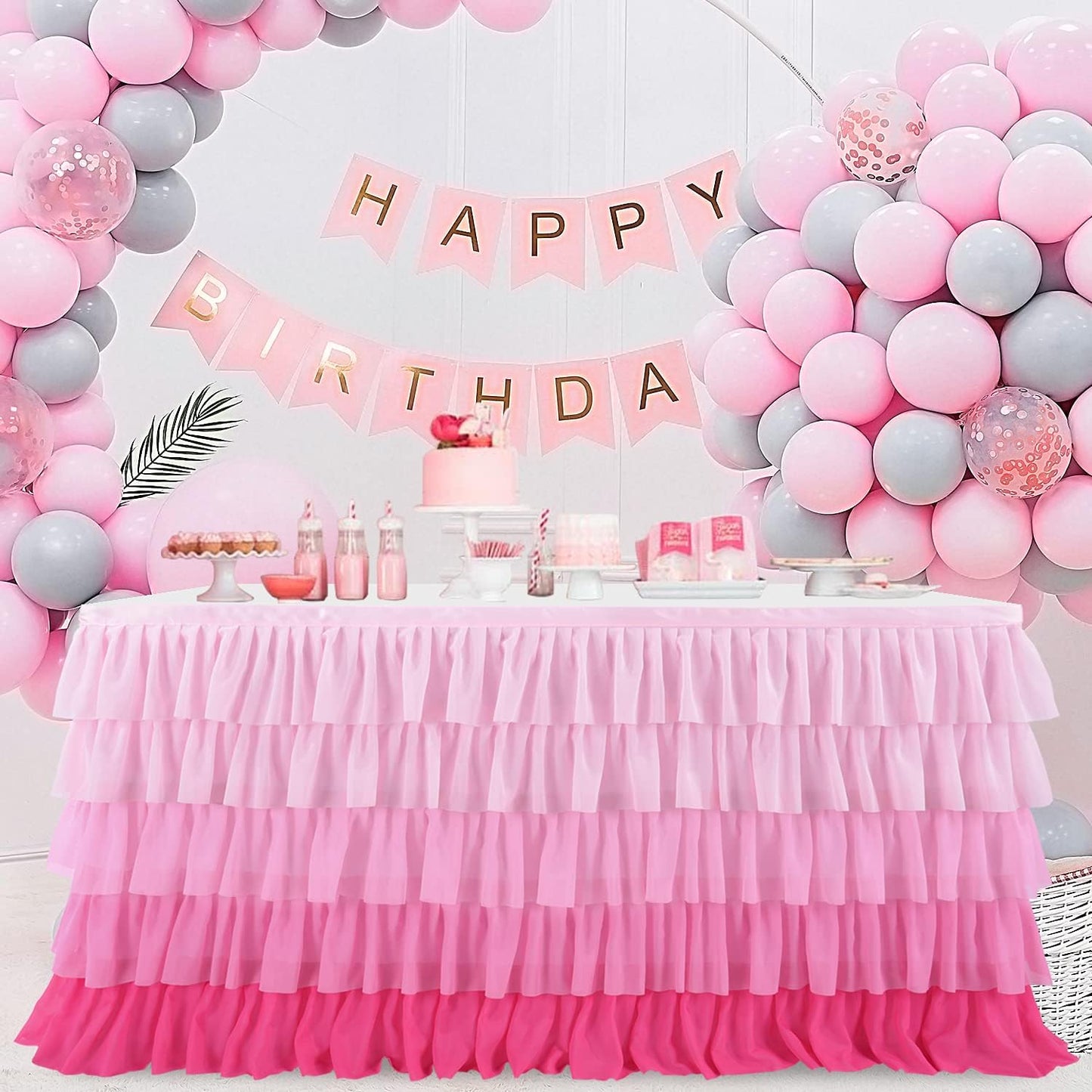 Pastel Rainbow Table Skirt Ruffle Party Tablecloth for Rectangle Table 6ft Birthday Party Baby Shower