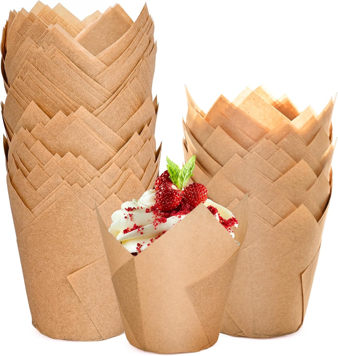 200pcs Tulip Cupcake Liners, Premium Muffin Liners Holders for Baking Cups, Greaseproof Cupcake Wrappers in Standard Size, Classic Parchment Paper Cupcakes Liner for Party, Christmas by JIRNGLA