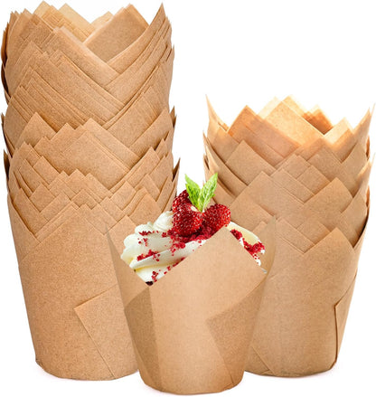 200pcs Tulip Cupcake Liners, Premium Muffin Liners Holders for Baking Cups, Greaseproof Cupcake Wrappers in Standard Size, Classic Parchment Paper Cupcakes Liner for Party, Christmas by JIRNGLA