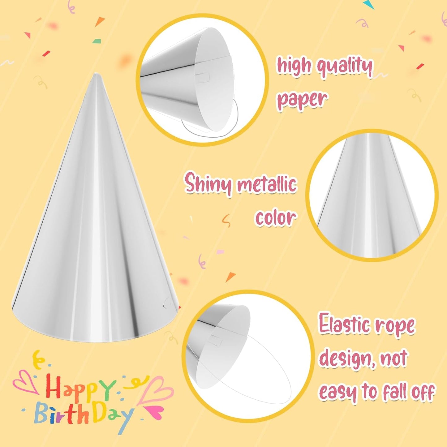 24 PCS Party Cone Hats DIY Birthday Paper Cone Hats for Kids and Adults Birthday, Baby Shower, Bridal Shower
