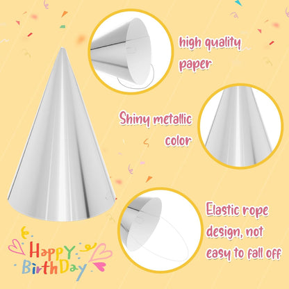 24 PCS Party Cone Hats DIY Birthday Paper Cone Hats for Kids and Adults Birthday, Baby Shower, Bridal Shower