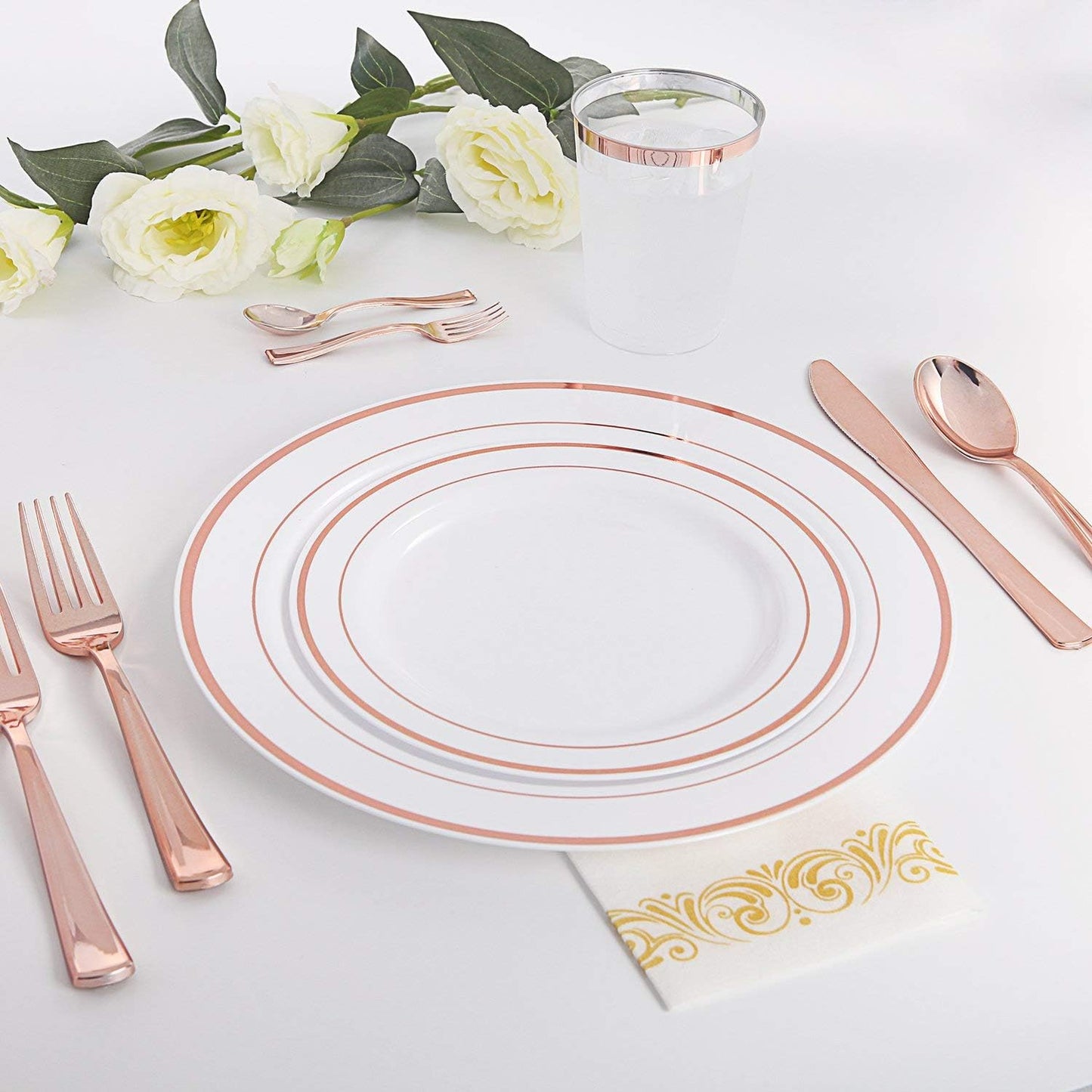 WDF300 Pieces Gold Plastic Silverware - Heavy Duty Disposable Cutlery Set Plastic Gold Silverware Set Includes 100 Forks, 100 Spoons, 100 Knives for Party Baby Shower Wedding Spring