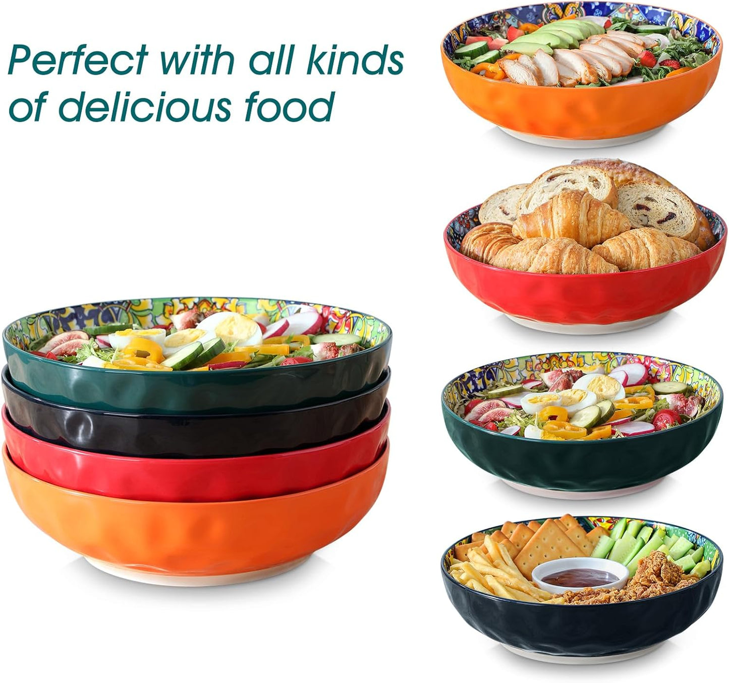vancasso Large Serving Bowls, 78 Oz Extra Large Salad Bowls Set of 2, Bohemian Decorative Bowls for Salad, Fruit, Pasta and Dinner, Serving Dishes Set for Party, Dishwasher & Microwave Safe－Red