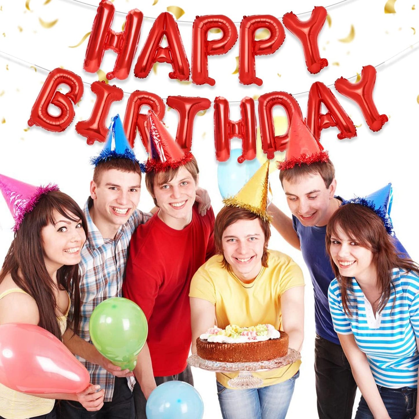 PIGETALE Happy Birthday Banner, 16 Inch Mylar Foil Letters Sign Bunting Happy Birthday Balloon Letters Balloons Reusable Ecofriendly Material for Girls Boys Kids Women Men (Hot Pink)