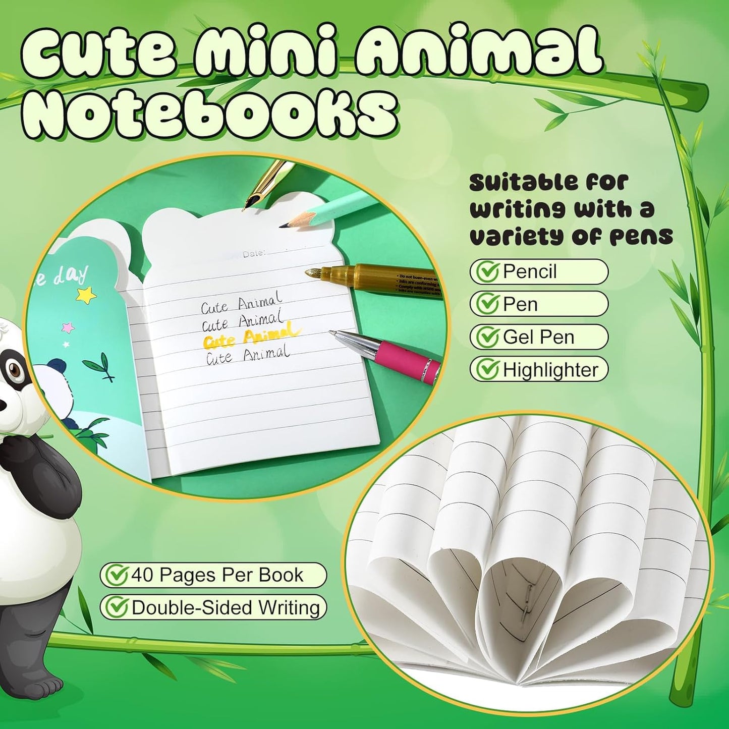 Wovnet 100 Packs Mini Notebooks Party Favors Animal Small Cute Pocketbook Bulk Cartoon Cat Dog Rabbit Bear Monkey Themed for Christmas Gift