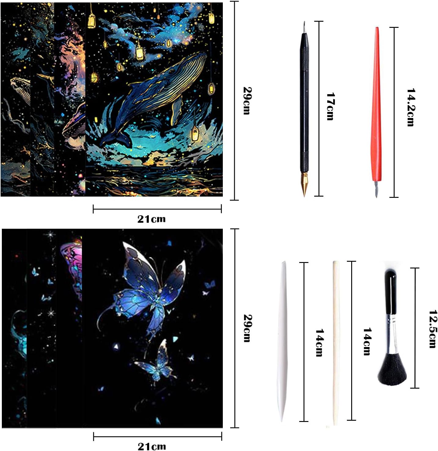 Georgie Porgy Scratch Paper Art Set for Kids Adults Magic Rainbow Scratchboards for DIY Arts and Crafts Kits Christmas Birthday Gift with Scratching Tools Kit (A4-Noctilucent Whale + Sea World)