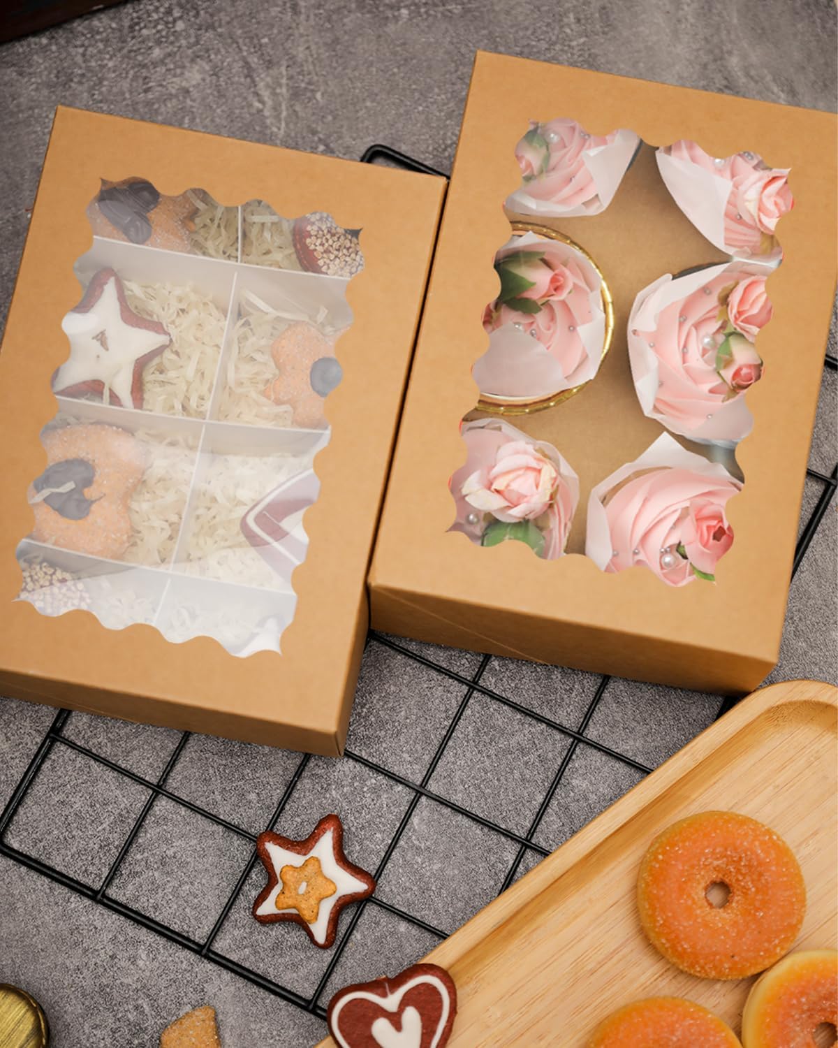 qiqee Auto-pop Up Cupcake Boxes with Window White 40PCS 12 Count Cupcake Box 13"x10"x3.5" Cupcakes Carrier, 12 Cupcake Containers with 2 rolls of pink ribbons