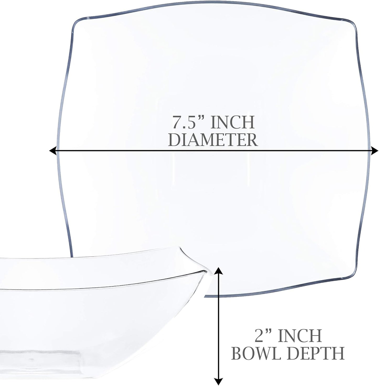 PLASTICPRO Disposable 64 ounce Square Serving Bowls, Party Snack or Salad Bowl, Large Plastic Elegant White Pack of 4
