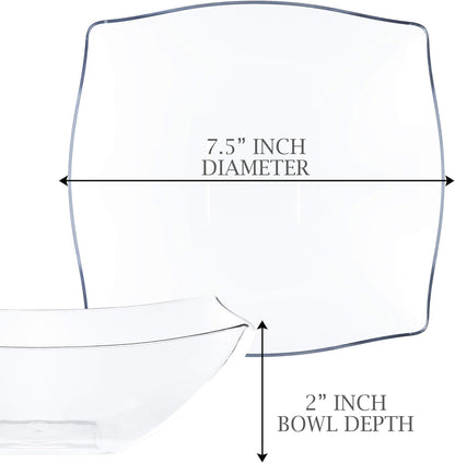 PLASTICPRO Disposable 64 ounce Square Serving Bowls, Party Snack or Salad Bowl, Large Plastic Elegant White Pack of 4