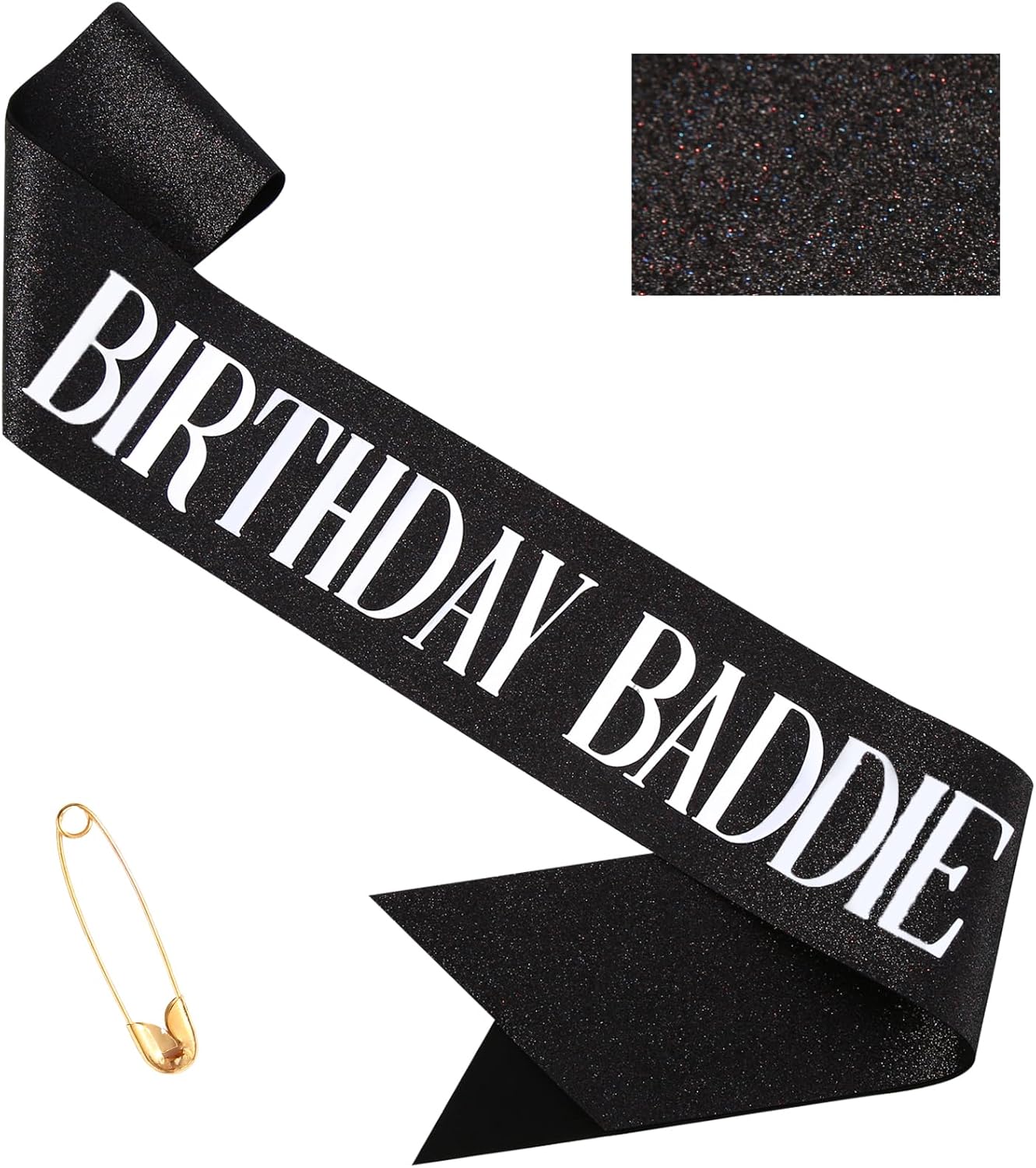 Birthday Baddie Sash, Black Glitter Birthday Sash for Women Men Girls, Gold Foil Funny BirthdaySash Decorations Party Favors Accessories Supplies (Gold)