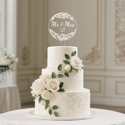 Coucoland Mr and Mrs Cake Topper - Heart Wedding Cake Decor with Rhinestones and Pearls for Engagement Bridal Anniversary