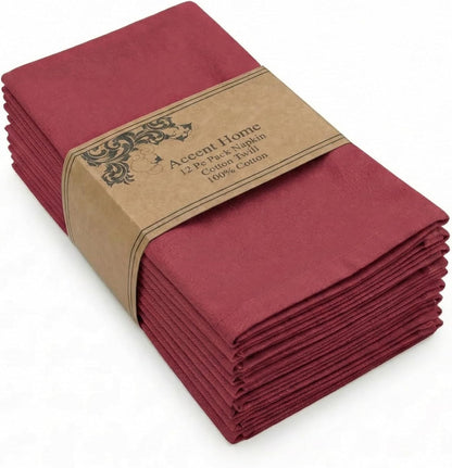 ACCENTHOME Natural Cotton Linen Napkin Set of 12 18x18 inch Dinner Napkins - Washable Soft Premium Hotel Quality Reusable Hemmed Edges Napkins Perfect Table Linens for Family Dinners, Weddings