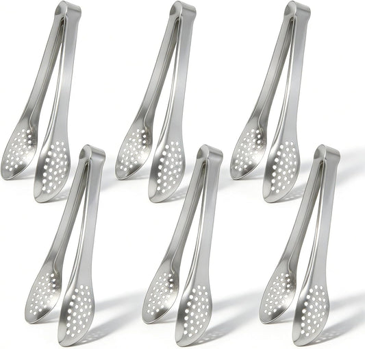 6 PCS Gold Serving Tongs for Party 7 Inch Stainless Steel Serving Utensils for Salad Buffet and Dessert(Gold)