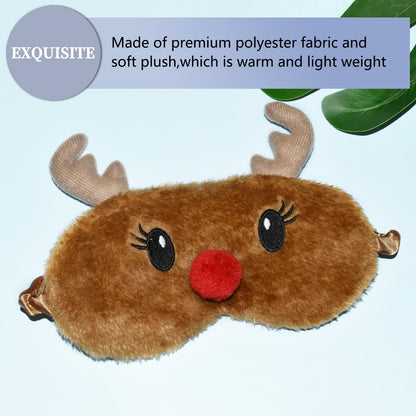 Christmas Reindeer Sleep Mask Cute Antler Eye Masks Sleeping Soft Plush Cartoon Blindfold Funny Animal Eye Cover Xmas Presents for Women Men (Xmas Reindeer,Brown)