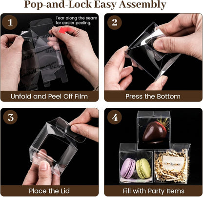 VGOODALL 100 Pcs Clear Favor Boxes, 2x2x2 Inch Small Transparent Cube Gift Boxes for Candy, Macarons, Jewelry, Wedding, Birthday, Baby Shower Party Favors